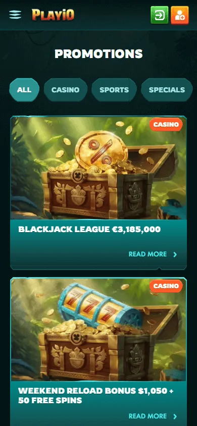 Playio Casino mobile browser promotions interface