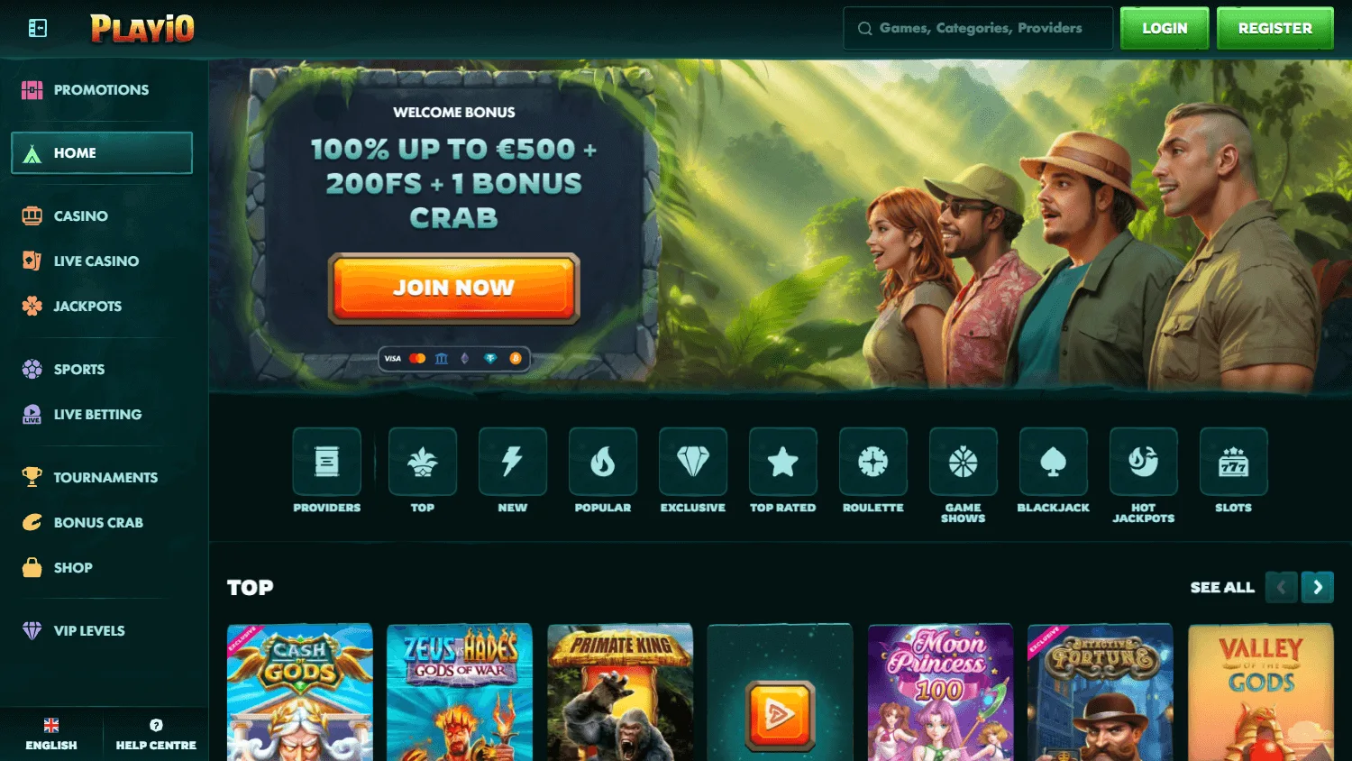 Playio Casino desktop home interface for Australian players